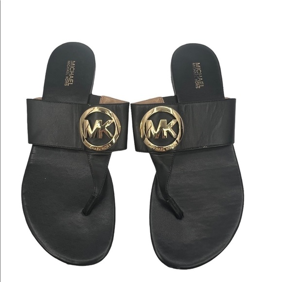 MICHAEL Michael Kors Women's Black Racquel T-Strap Logo Sandals Size 8 1/2 Women - Picture 3 of 8